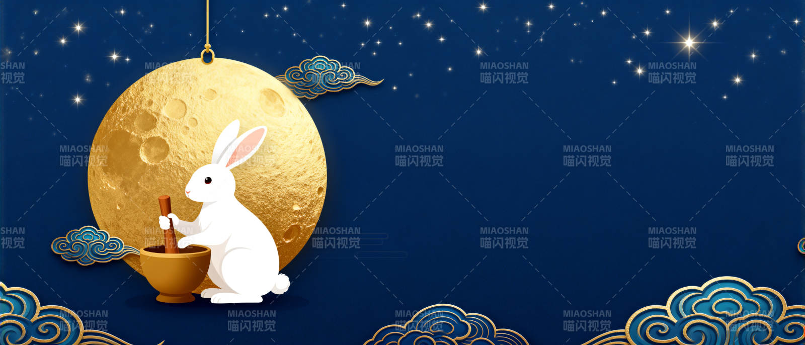 中秋玉兔捣药赏月图片