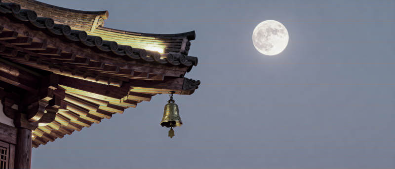 古建筑屋檐与明月图片