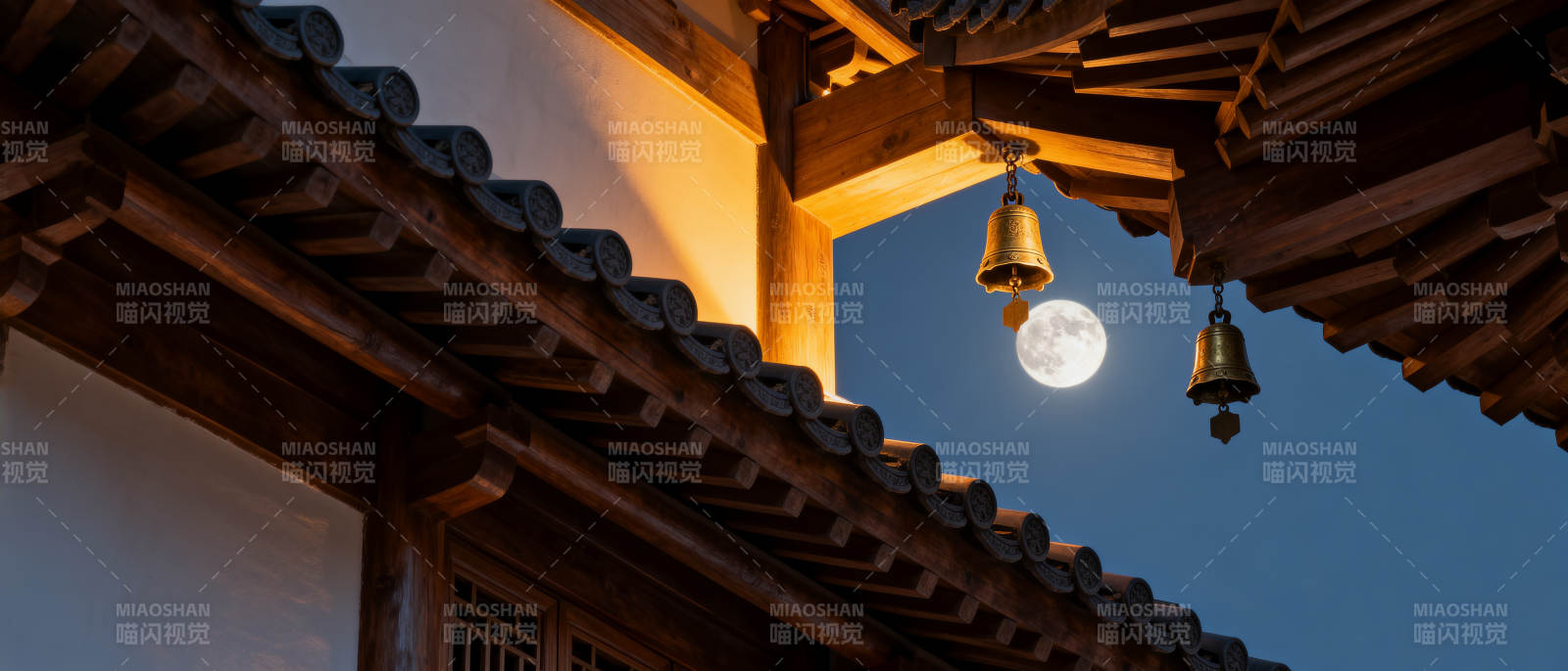 古建筑月夜风铃图片