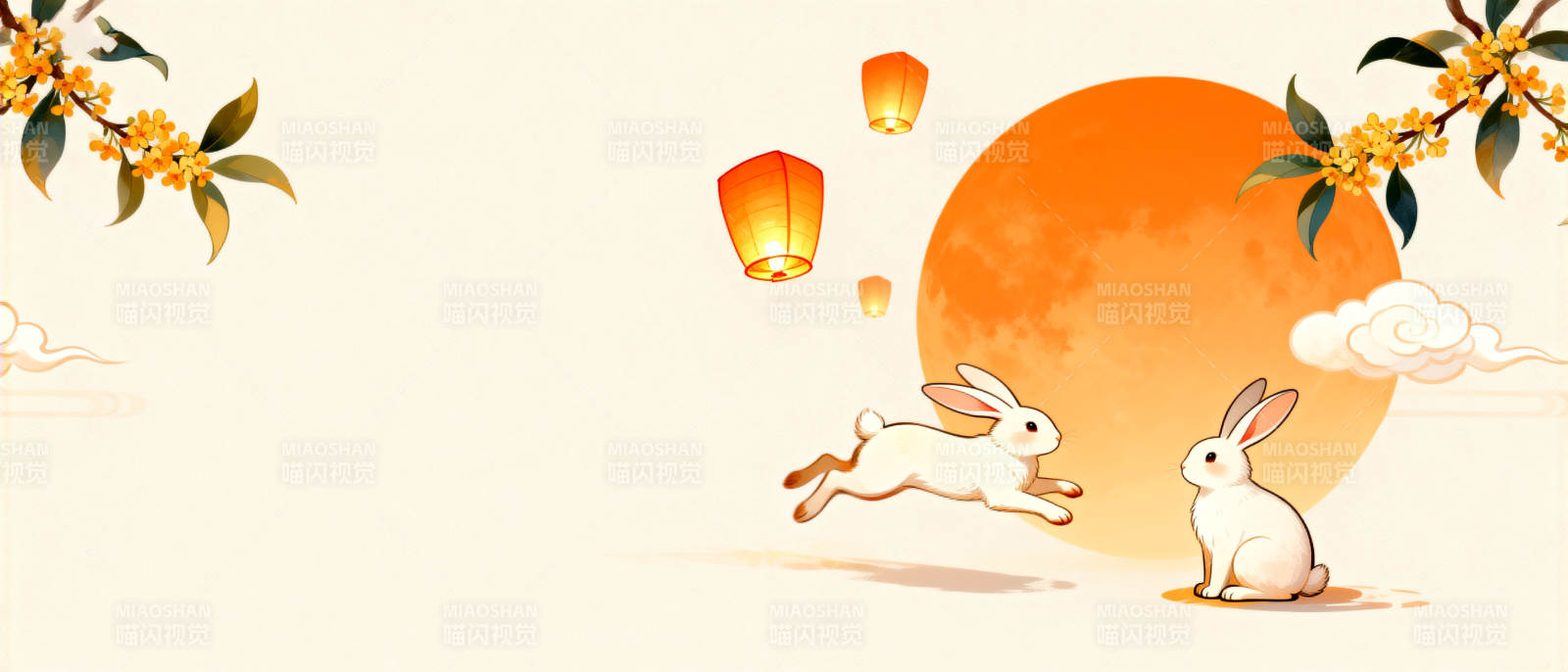 中秋月圆玉兔桂花图片