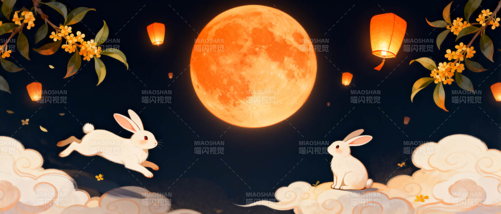 中秋月圆玉兔望月图片