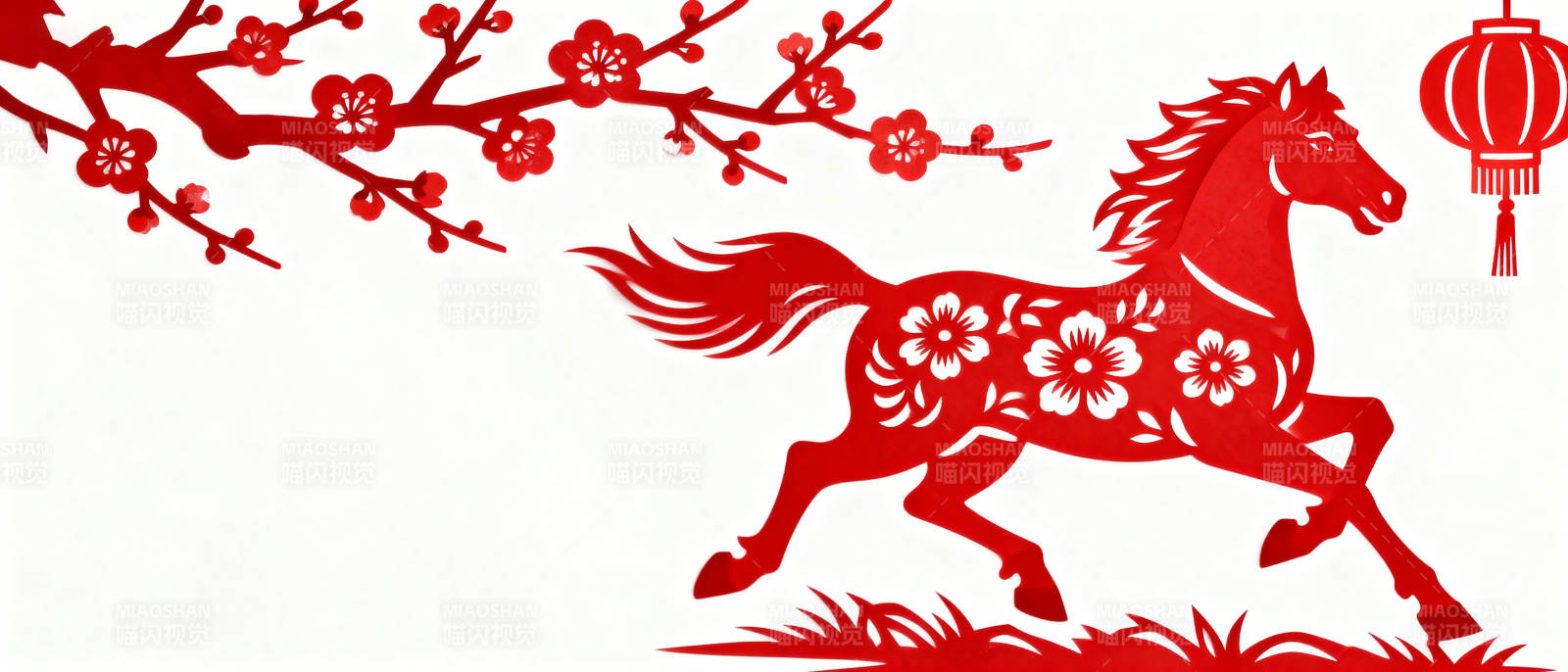 剪纸艺术马与梅花图片