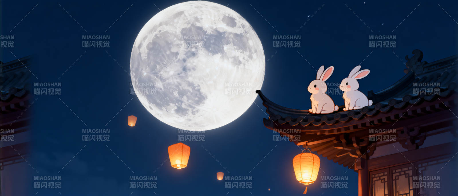 玉兔望月中秋夜图片