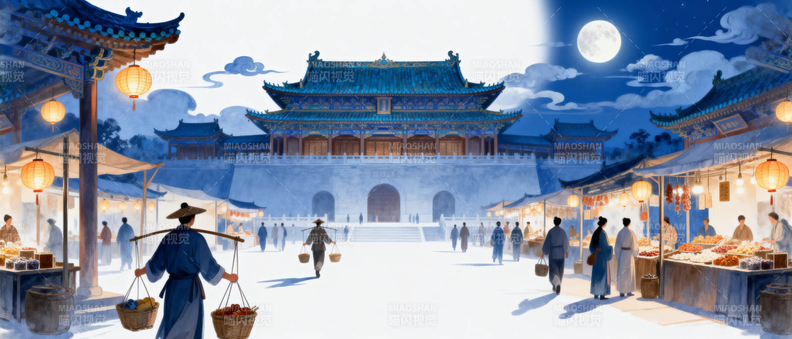 古风夜市月色下的集市图片
