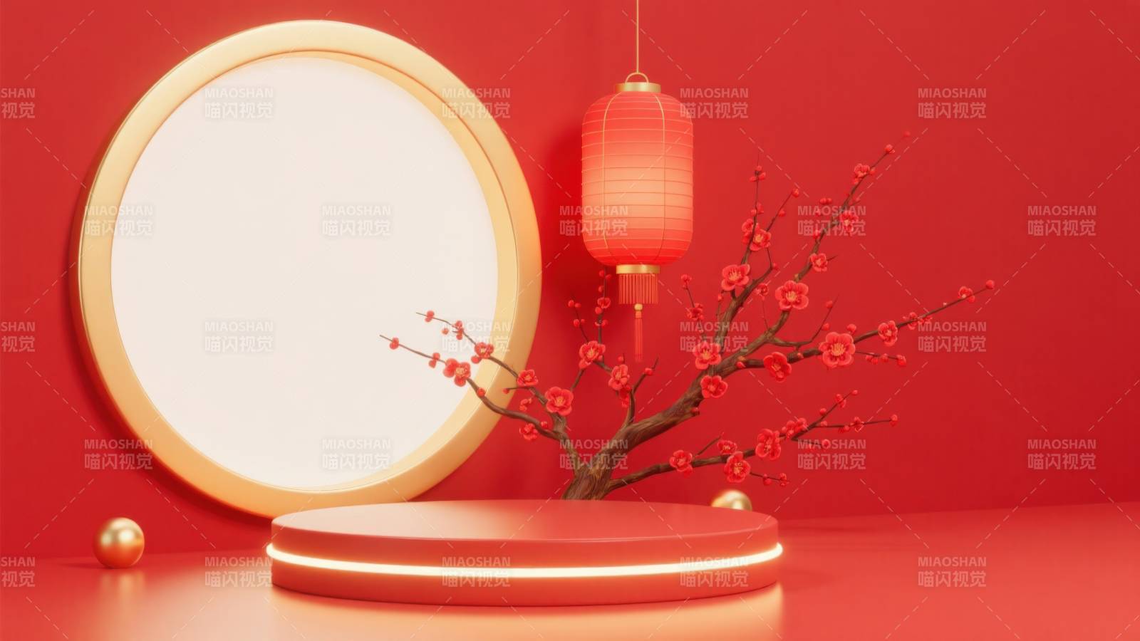 红色背景新年装饰场景图片