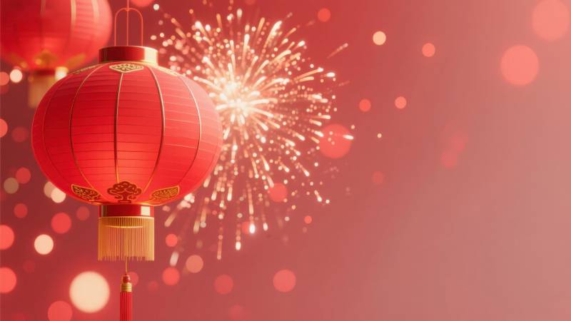 新年红灯笼与烟花图片