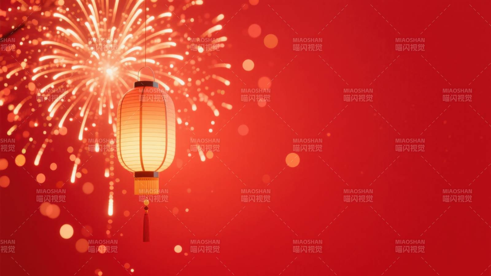 新年庆祝红色灯笼与烟花图片
