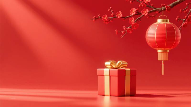 新年红色礼物与灯笼图片