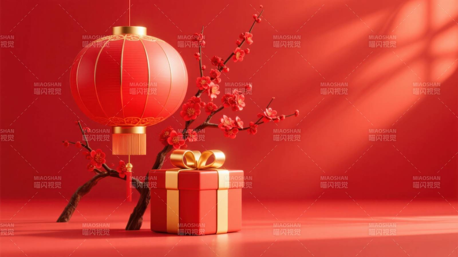 新年红色灯笼与礼物图片