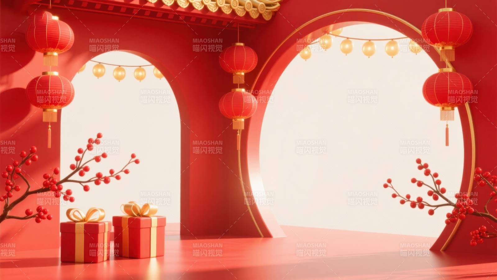 新年红色灯笼拱门装饰图片