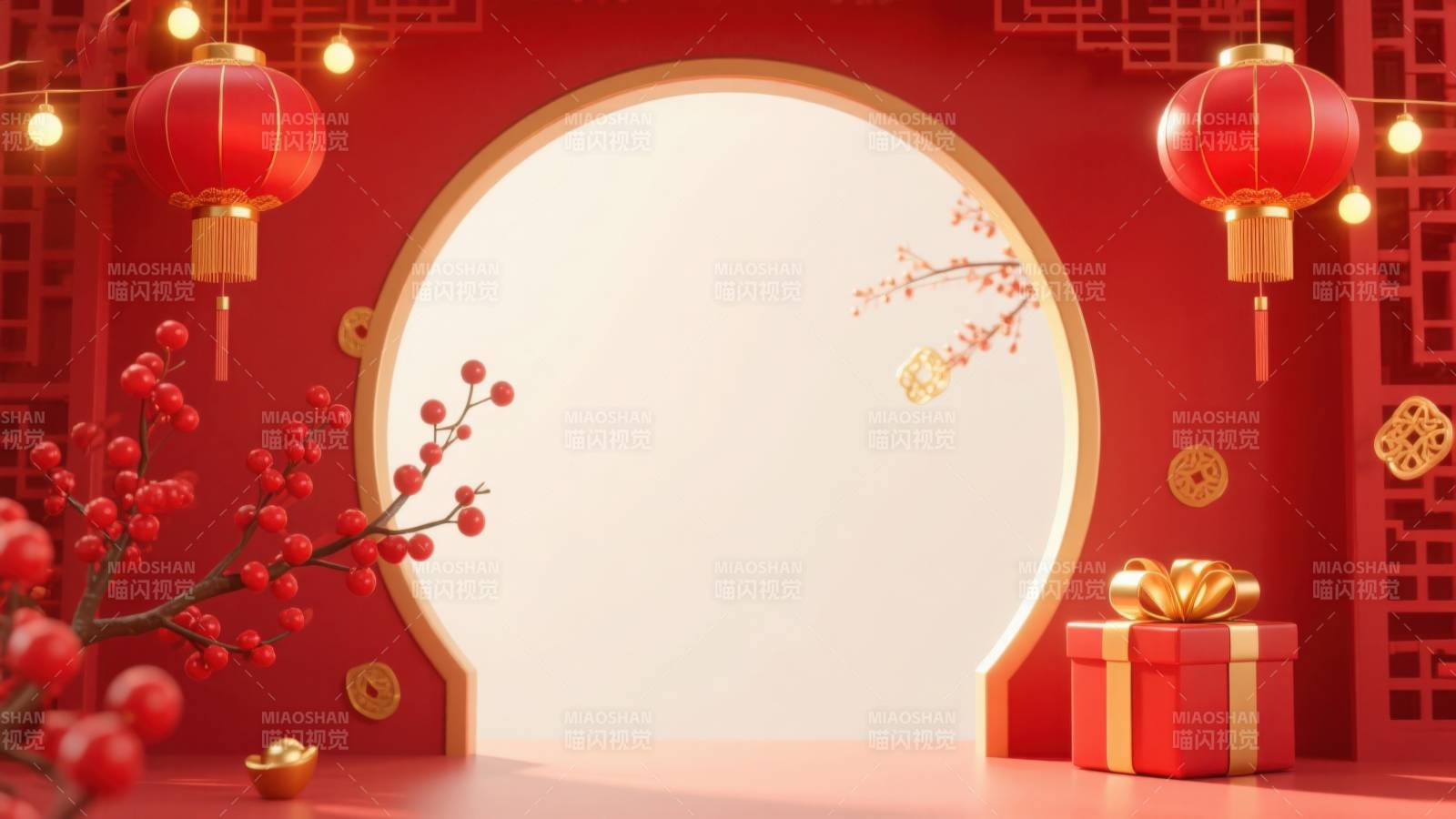 新年红色拱门与灯笼图片