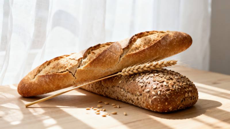 阳光下的面包与麦穗图片