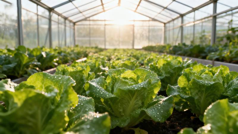 温室内的新鲜生菜种植图片