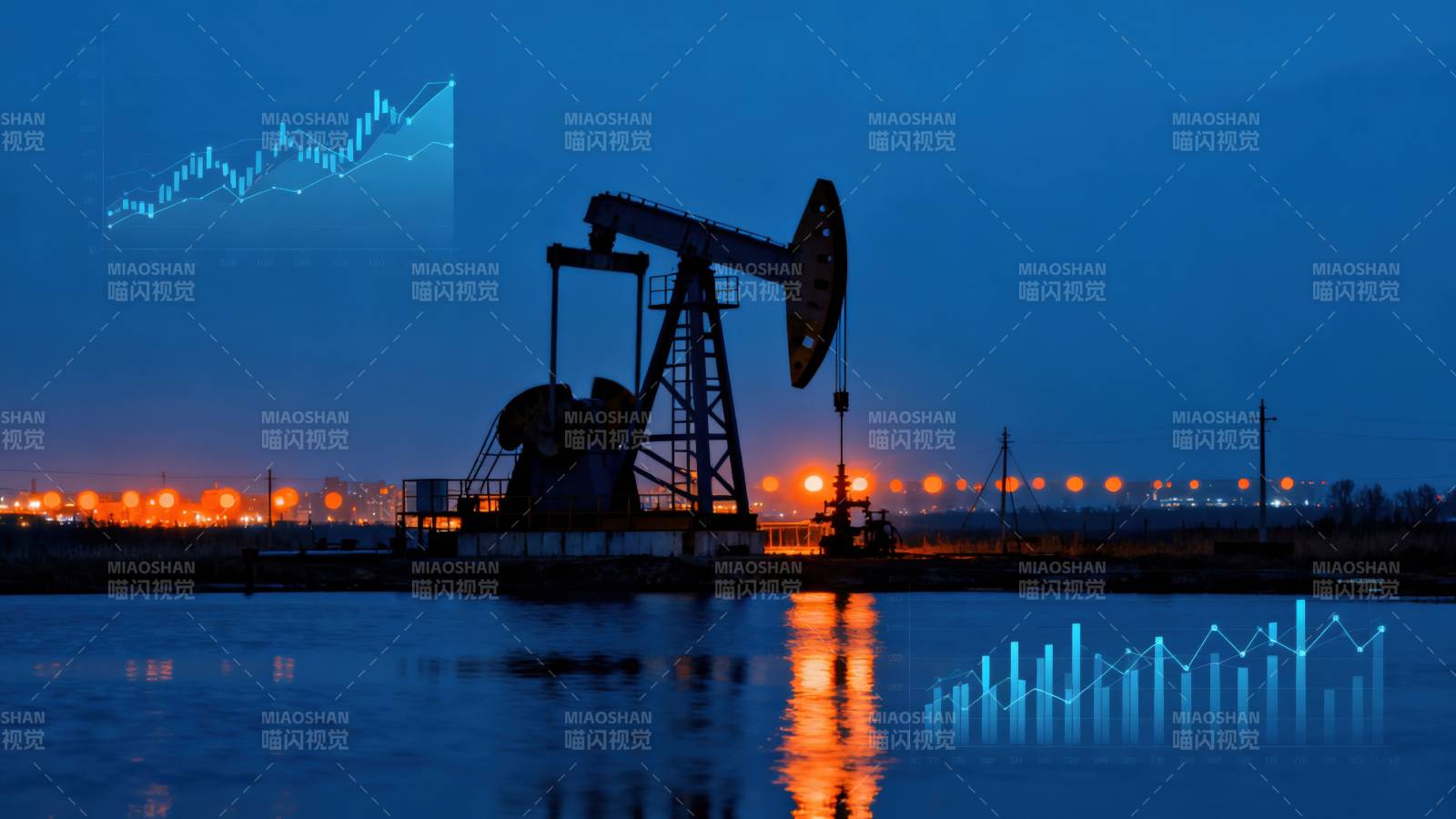 石油开采夜景与数据图表图片