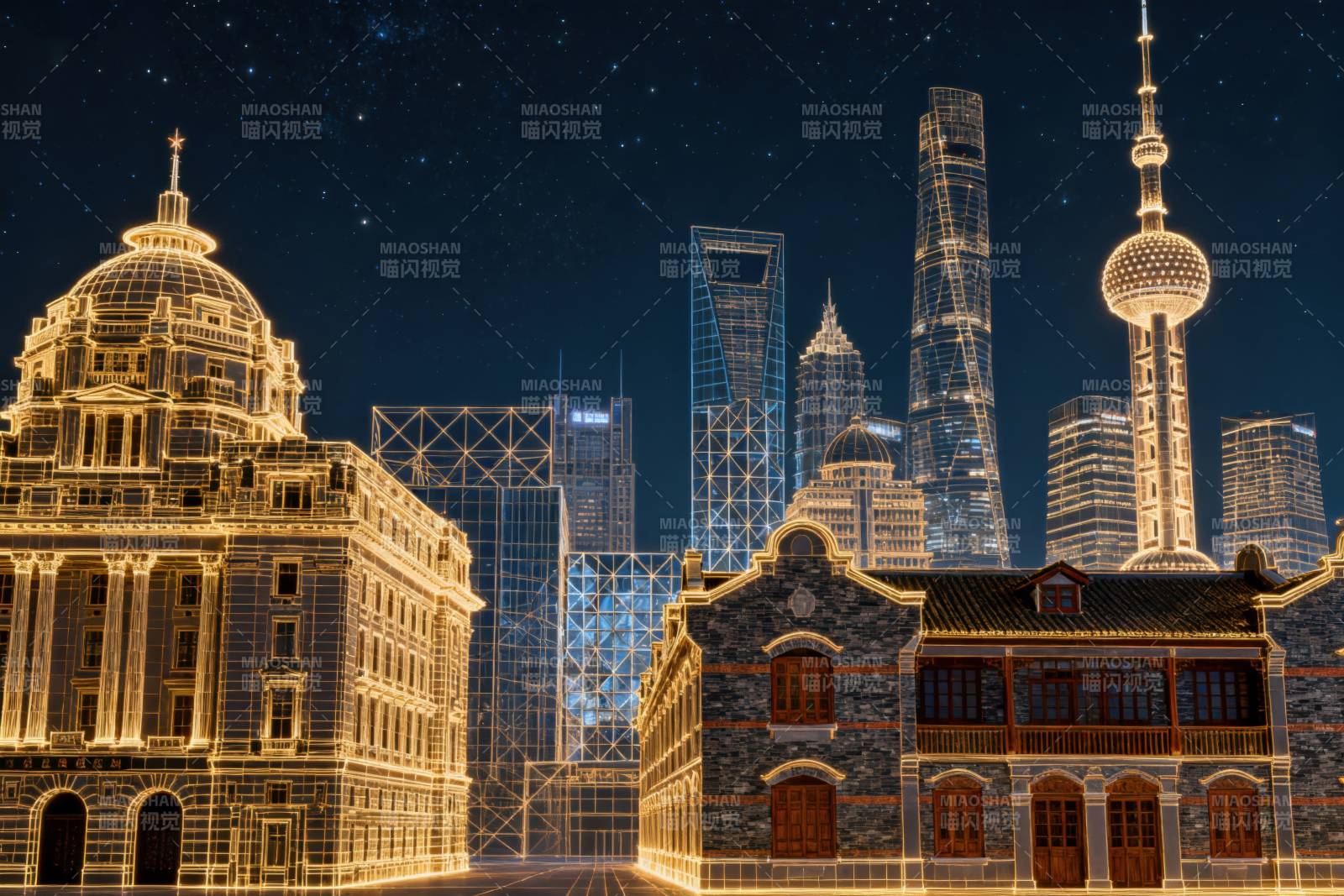 上海外滩夜景虚拟建筑图片