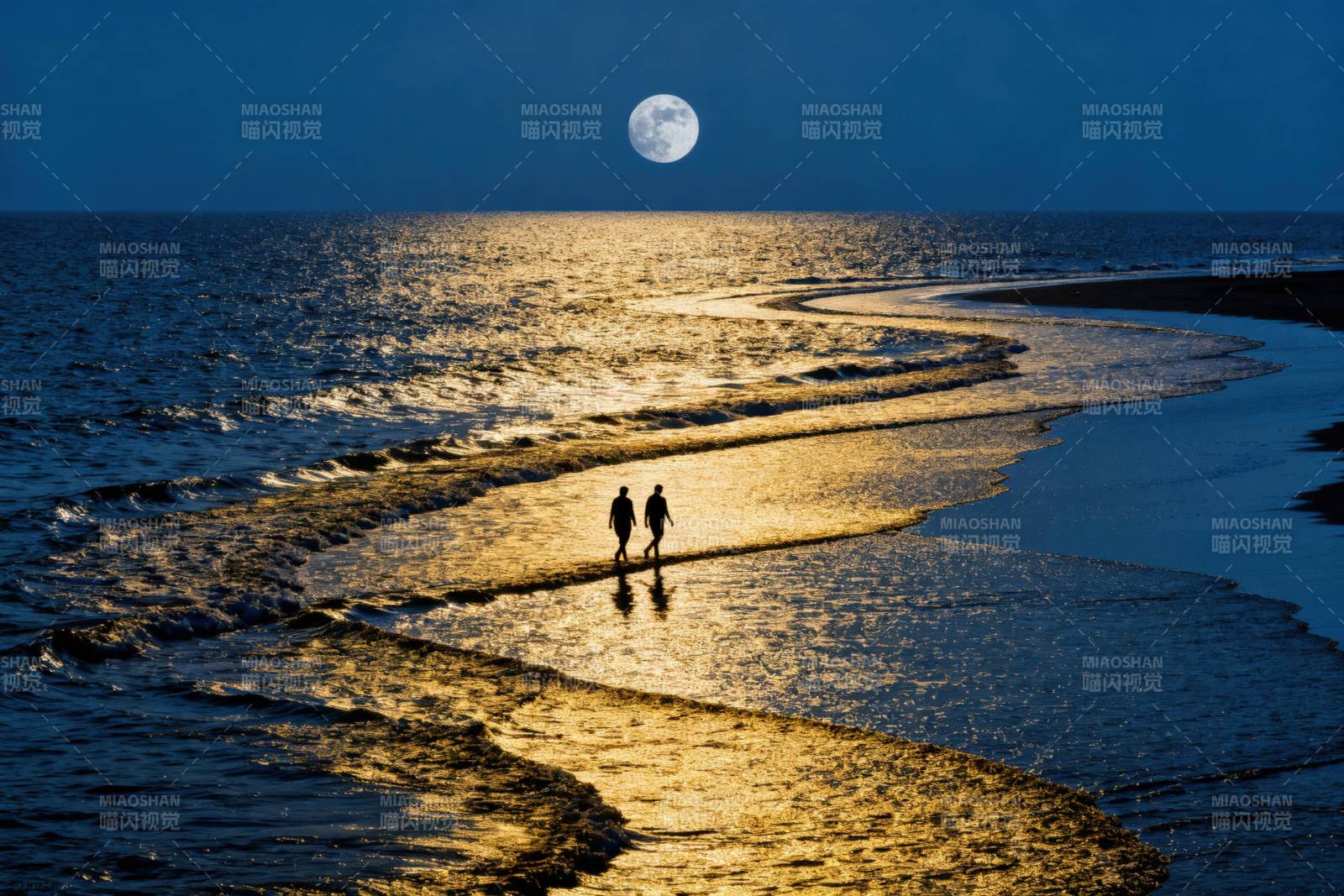 月光下的海边漫步图片