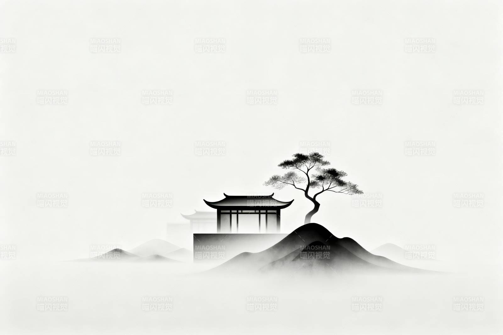 水墨山水古建筑意境图片