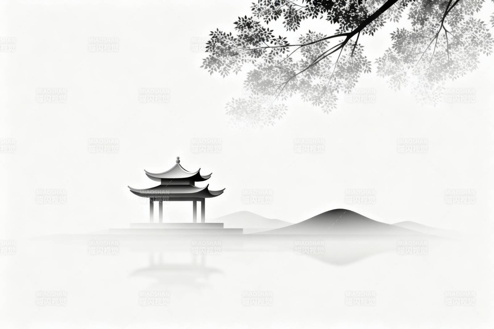 水墨山水亭台意境图片