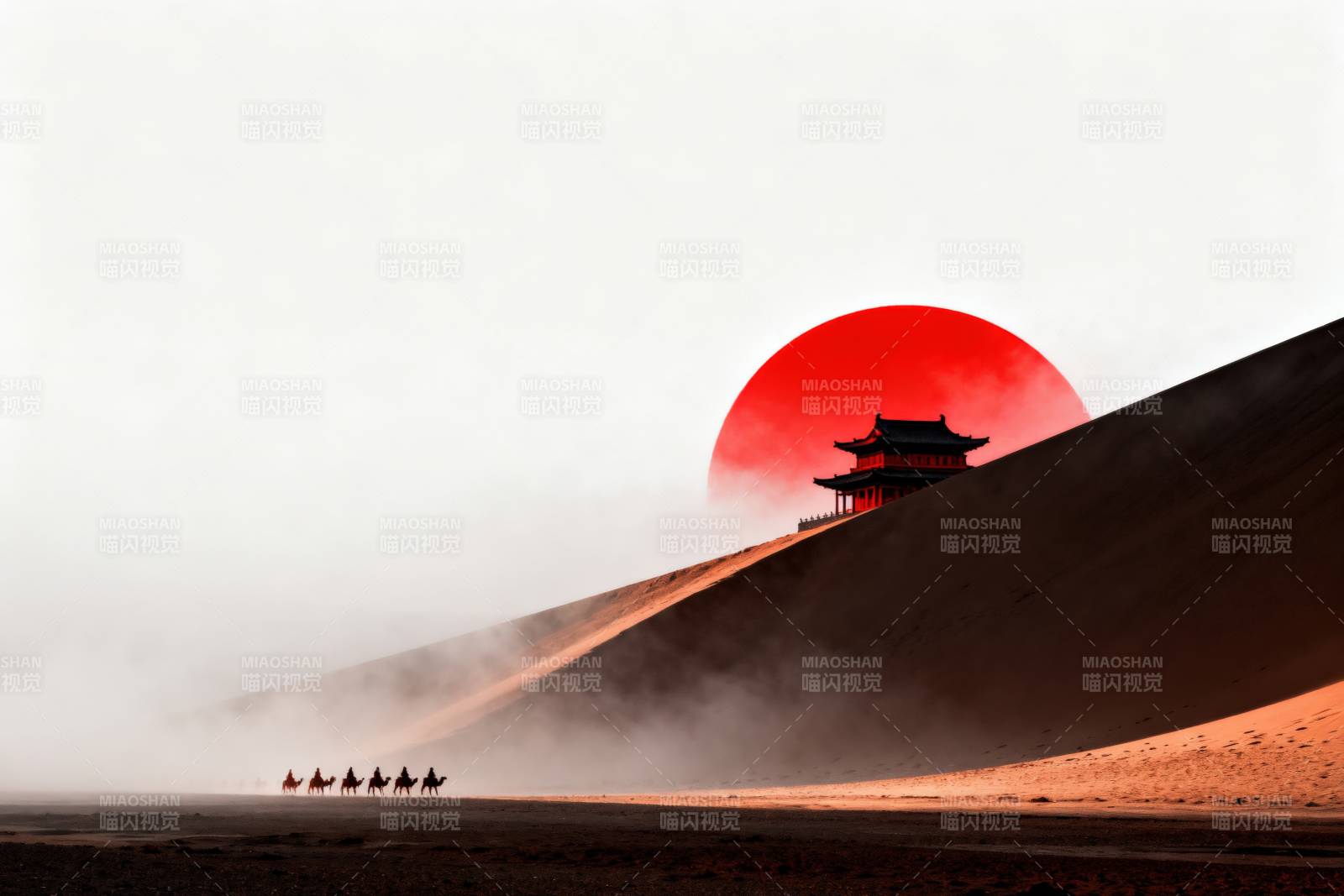 沙漠红日古建筑图片