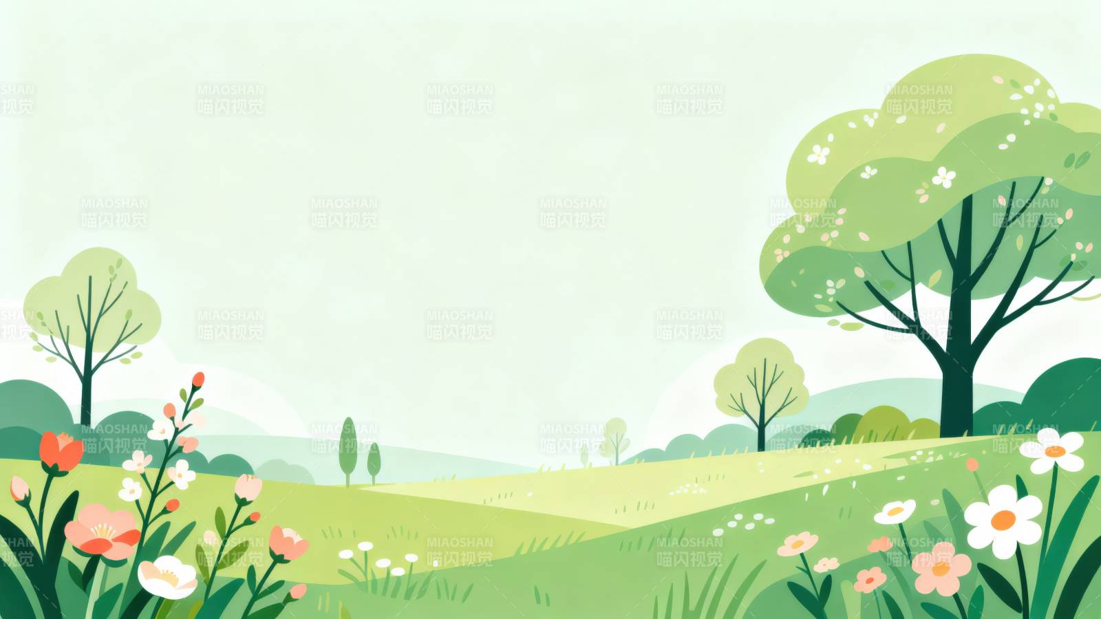 春日田园风景插画图片