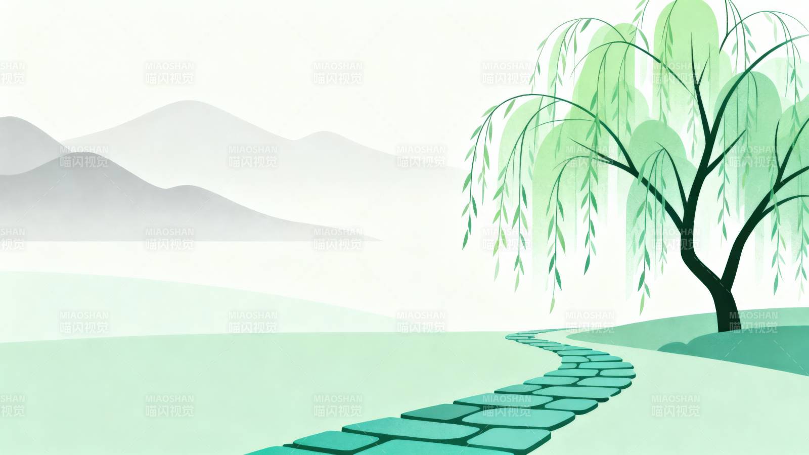 柳树小径山水背景图片