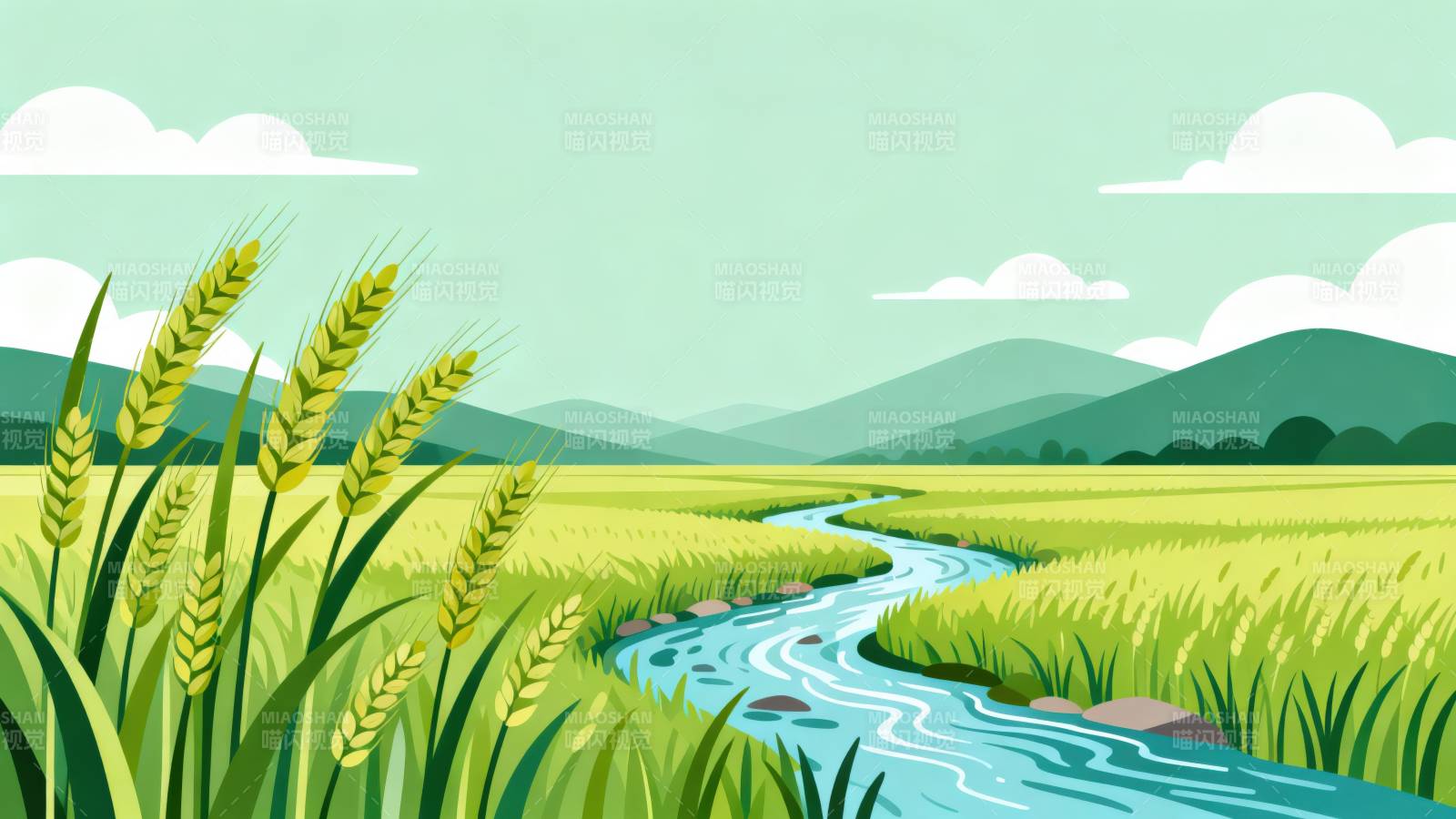 田野河流绿意盎然图片