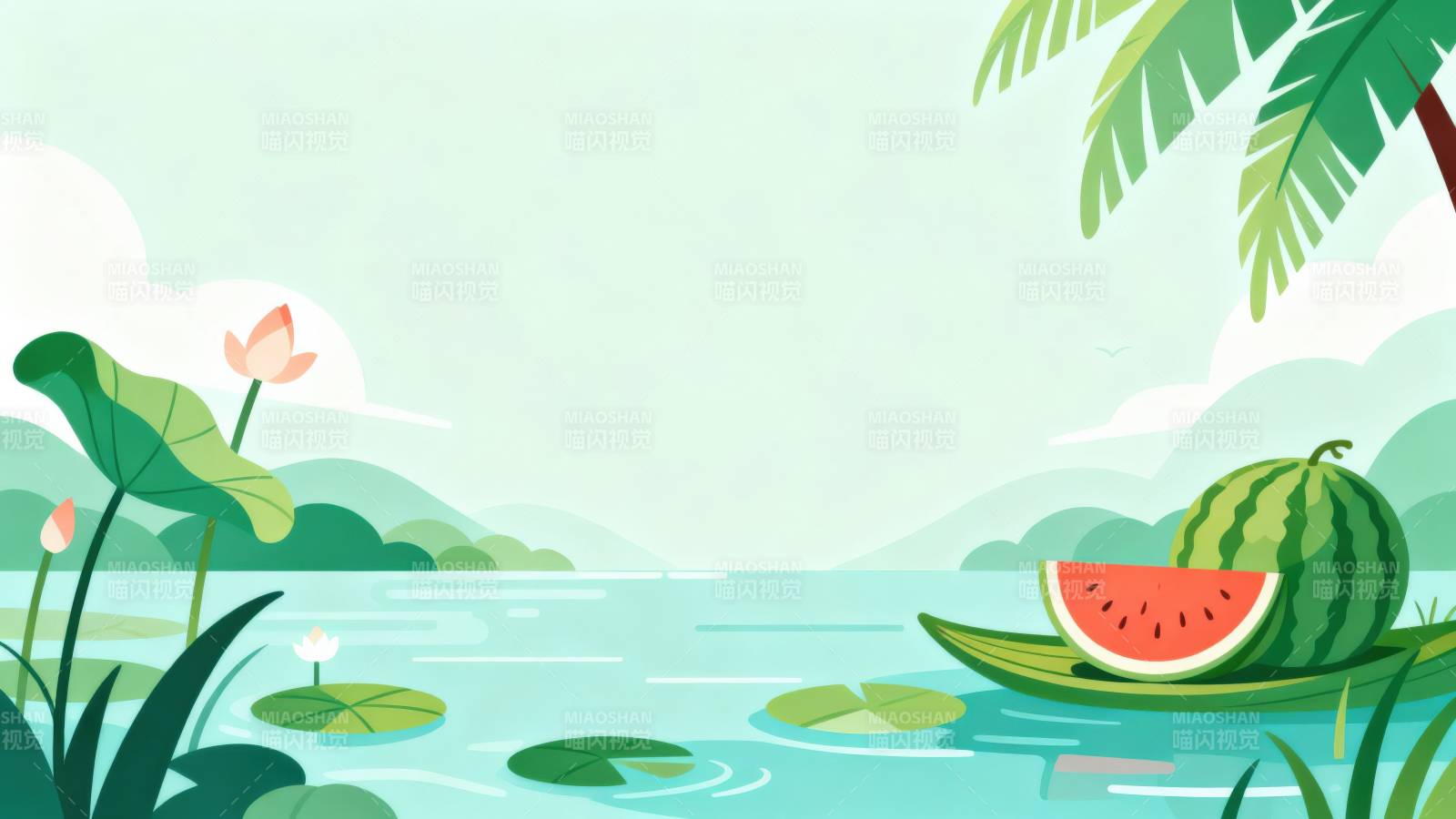 夏日西瓜与荷塘风光图片