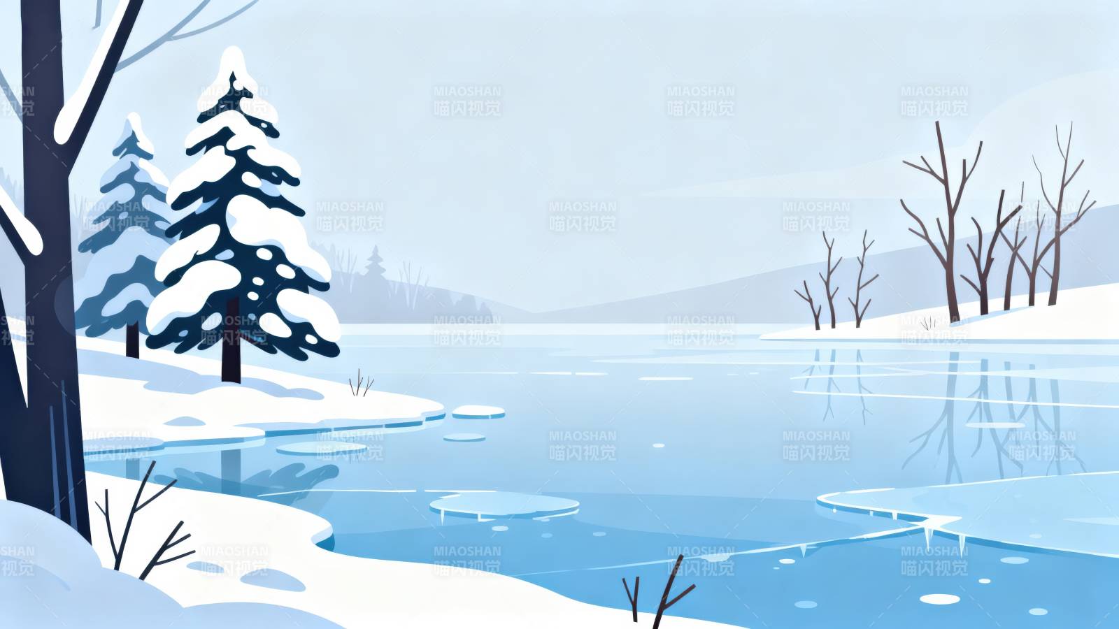冬日湖畔雪景图片