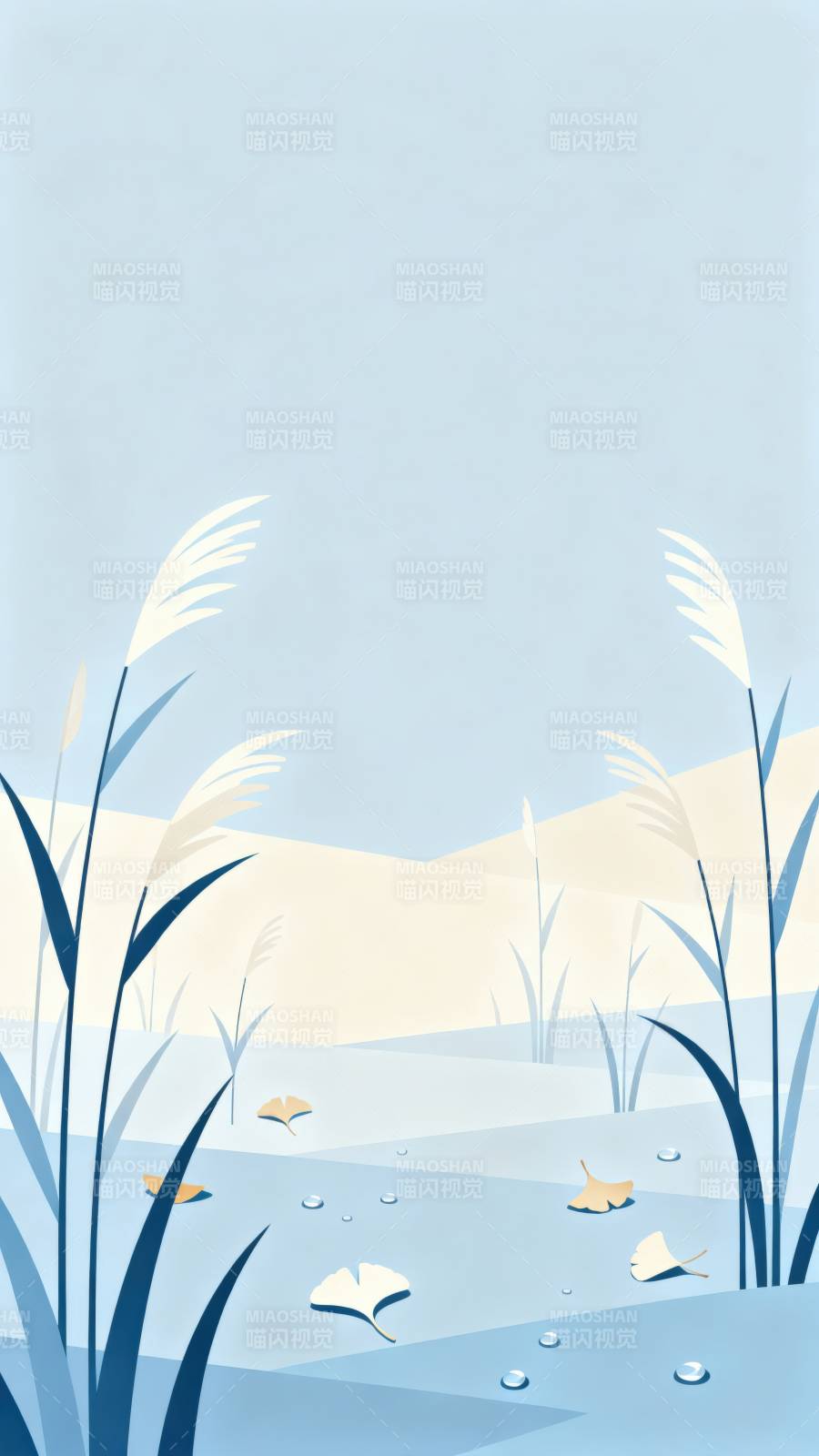 芦苇与银杏叶的静谧图片