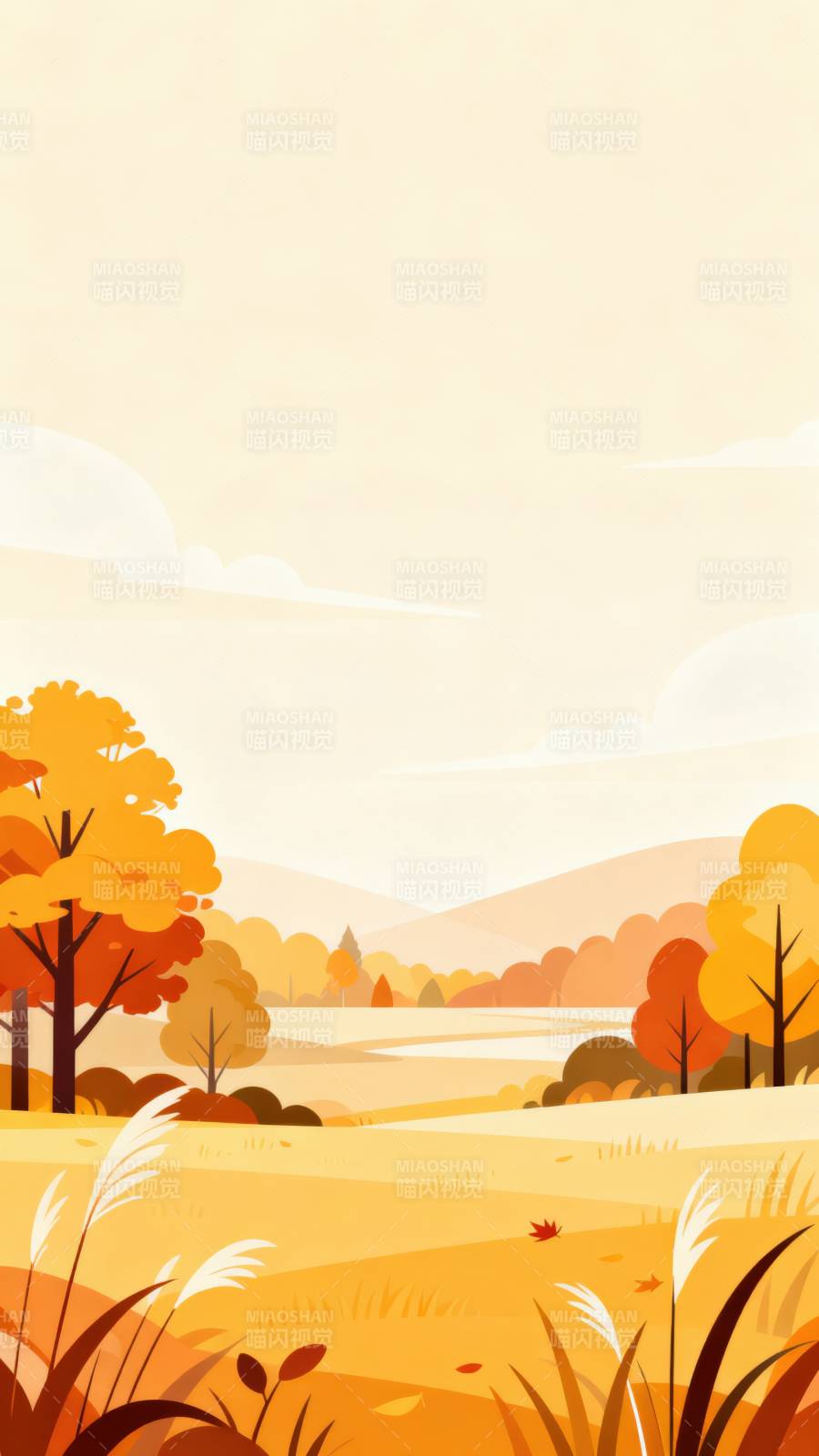 秋日田野风景插画图片