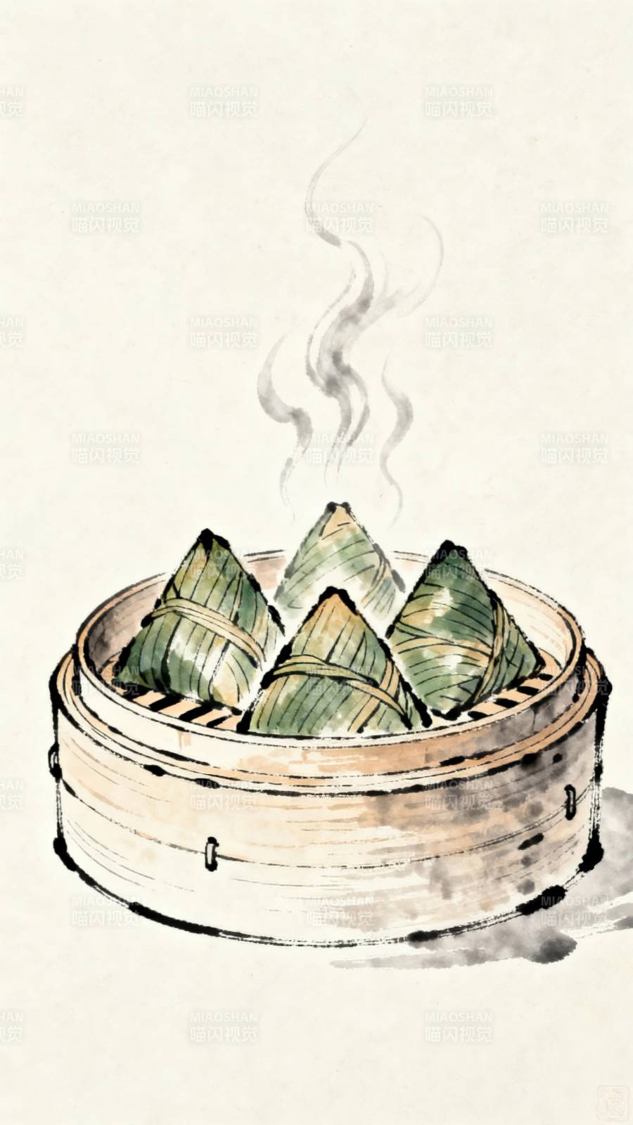 水墨蒸笼粽子飘香图片