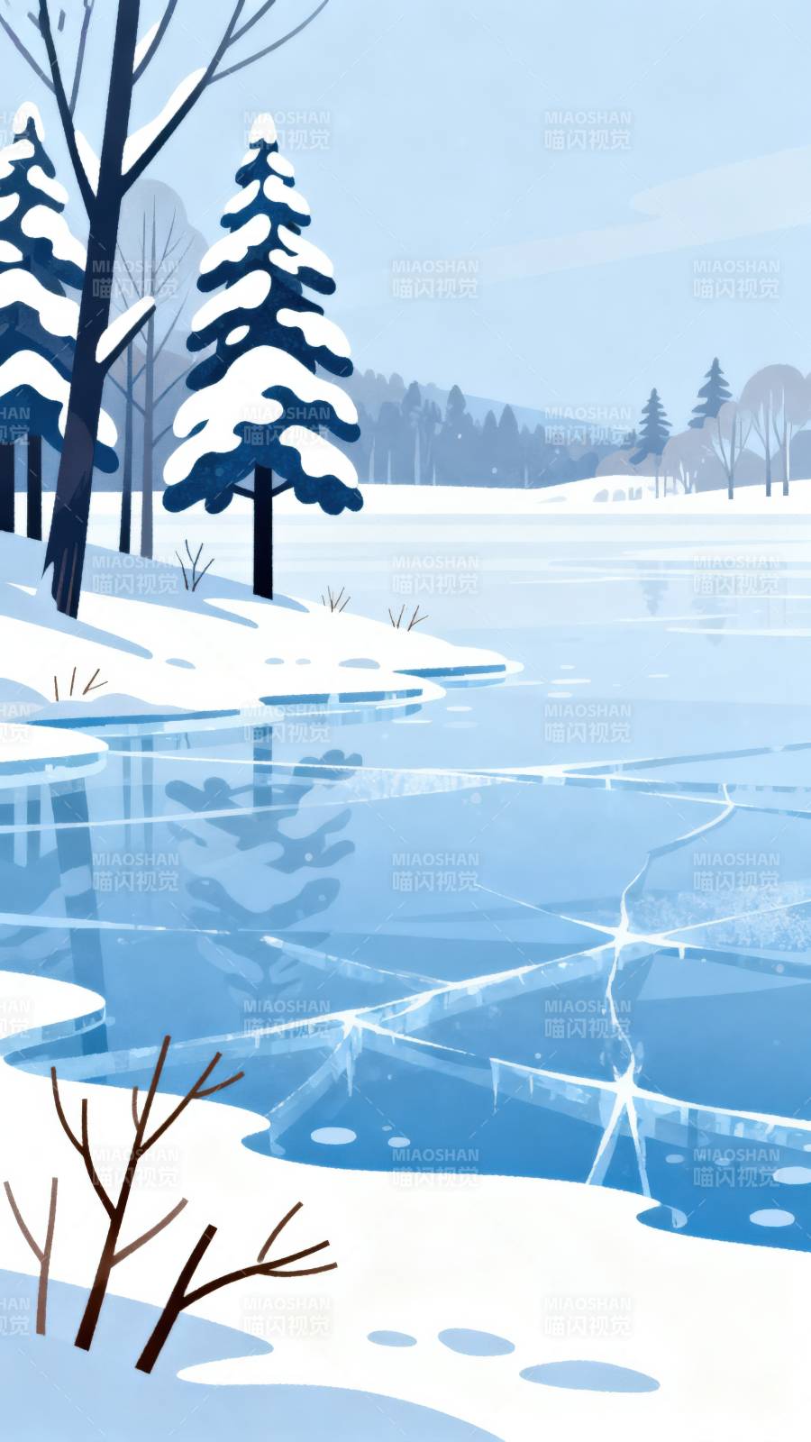 冬日冰封湖面雪景图片