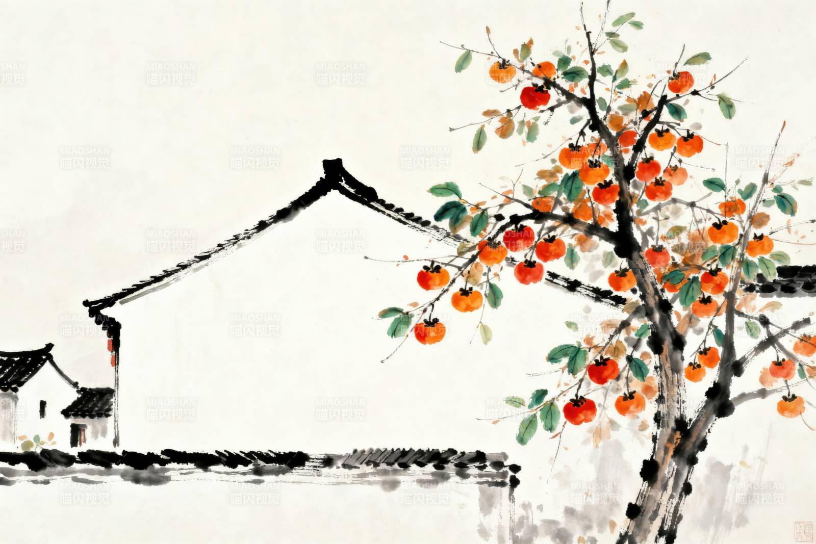 江南水乡柿子树图片