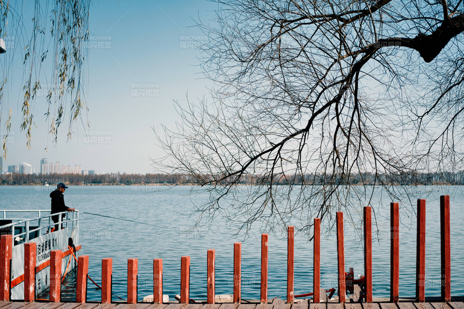 武汉东湖湖畔垂钓静谧景图片