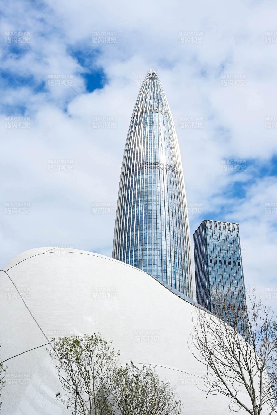 深圳文化广场蓝天白云下的现代艺术建筑景观图片