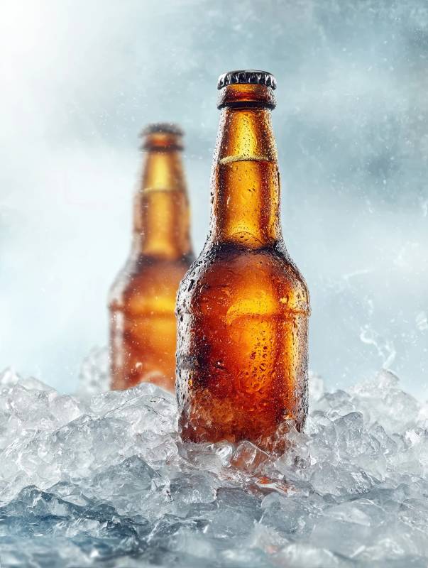 冰镇啤酒瓶特写清凉解渴图片