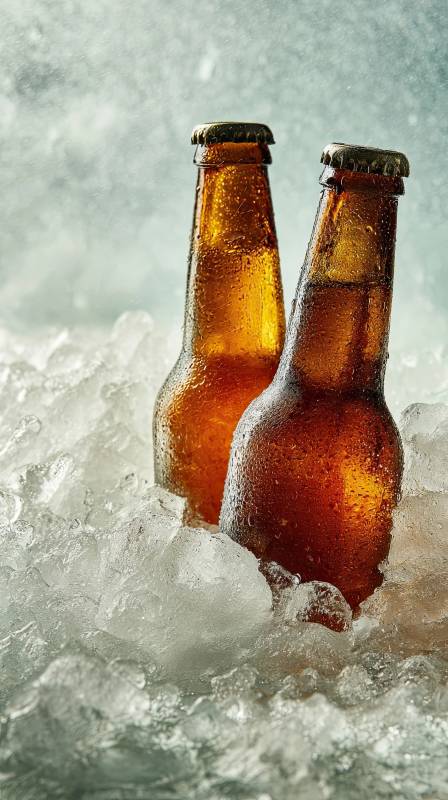 冰镇啤酒瓶特写清凉解渴图片