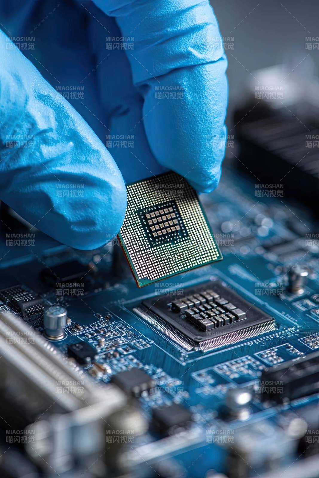 科技特写芯片安装于电路板图片