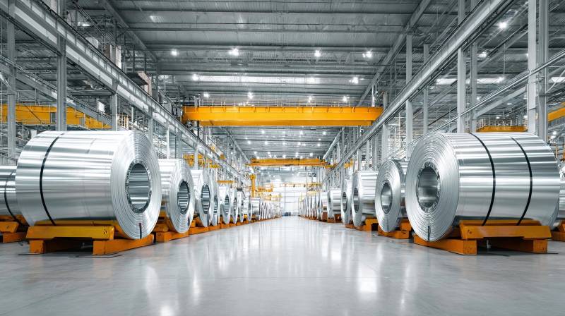 大型工厂仓库金属卷材排列图片