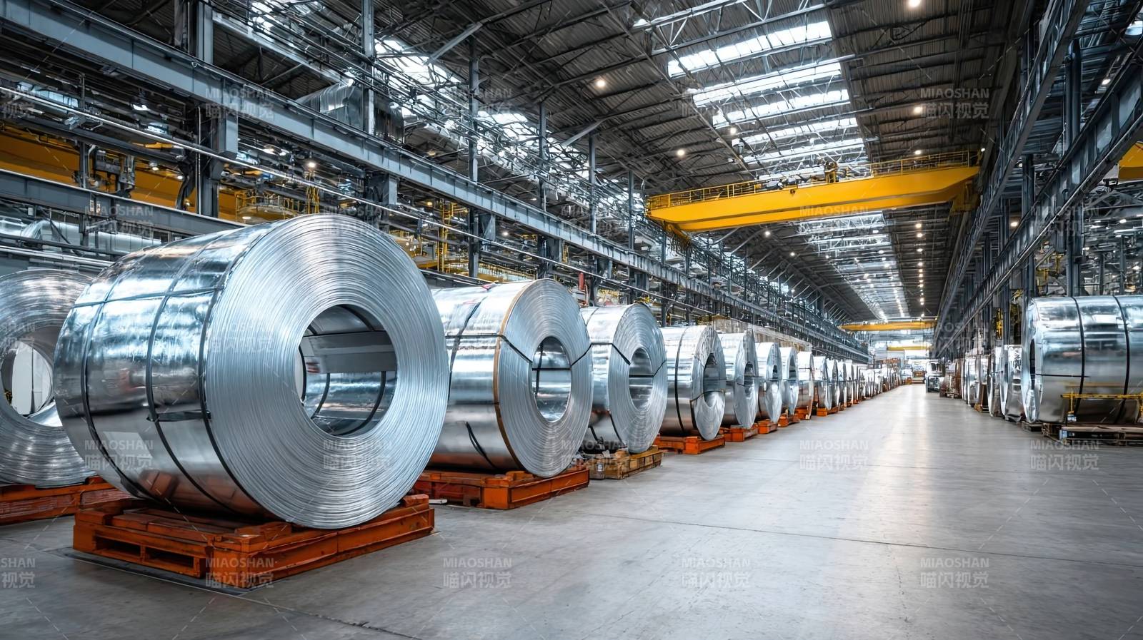 工厂车间金属卷材整齐排列图片