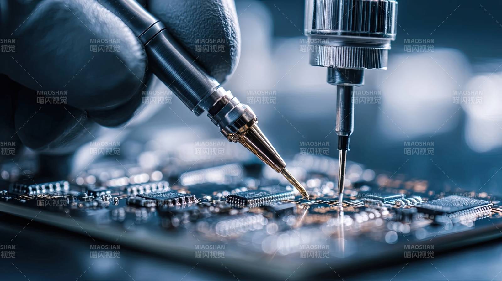 电子元件焊接特写图片