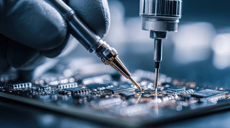 电子元件焊接特写图片