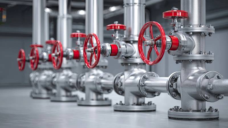 工业管道阀门排列场景图片