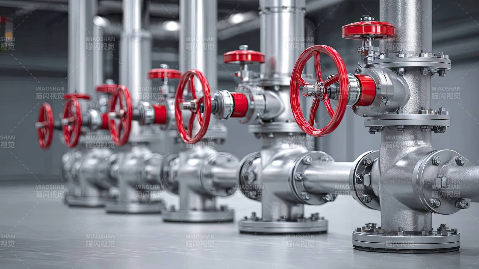 工业管道阀门排列场景图片