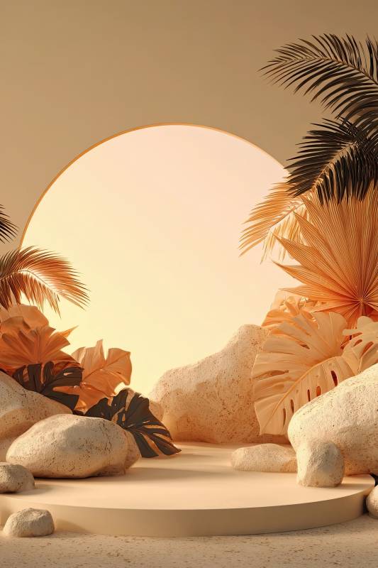 热带植物与岩石的梦幻场景图片