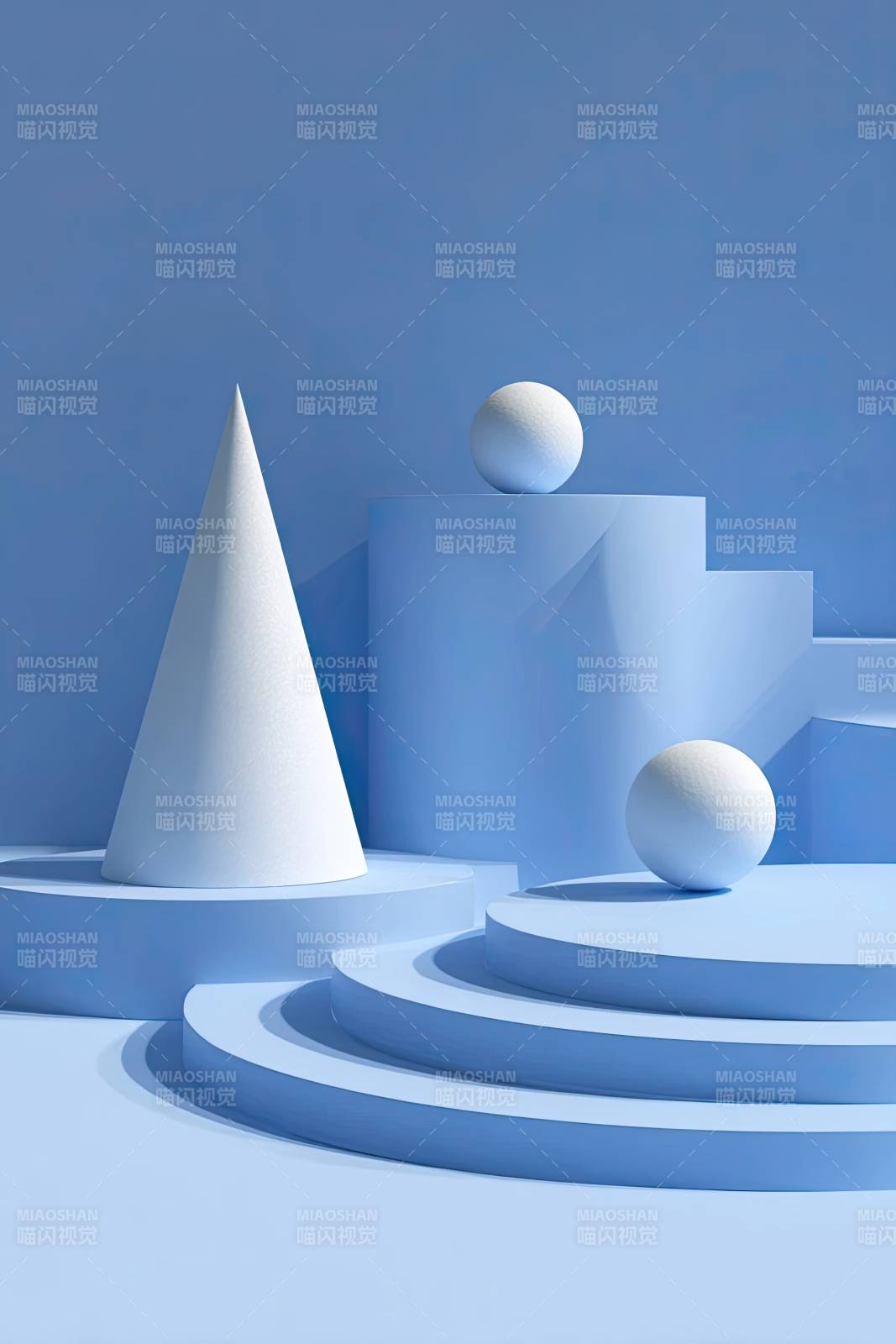 蓝色几何雕塑艺术展示图片