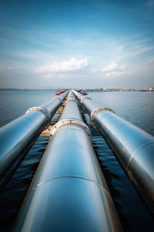海上延伸的金属管道壮观景象图片