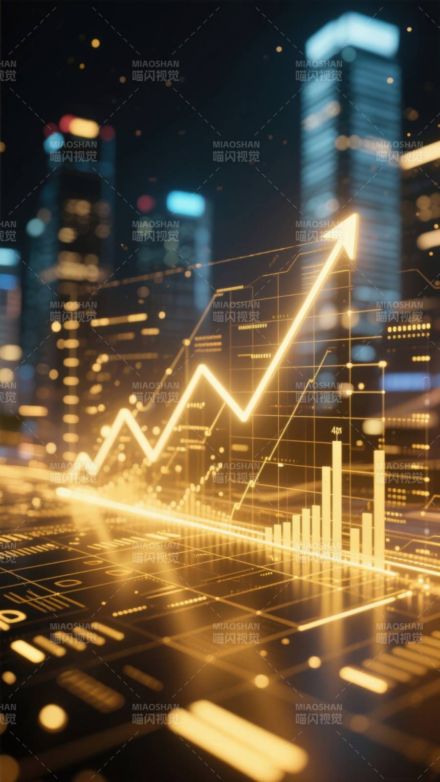 城市夜景与上升趋势图图片