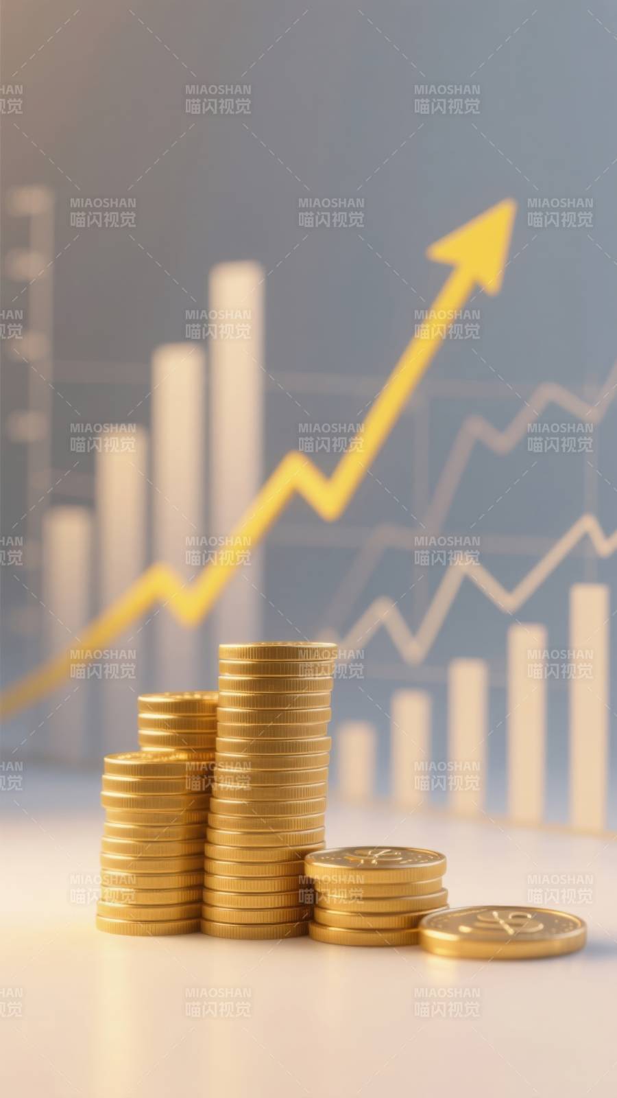 金币与上升趋势图图片