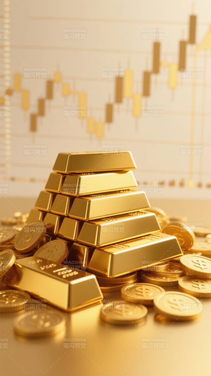 黄金金条与金融图表图片